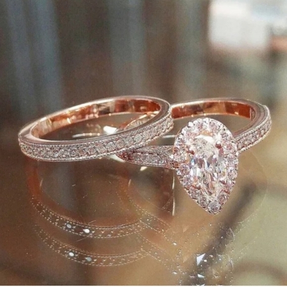Jewelry - Rose Gold Vermeil Pear Cut Champagne Morganite Diamond Ring Set